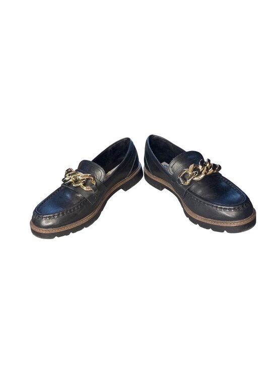 aqua college Shoes - Aqua College Black Leather Loafer Gold Chain Lug Sole Size 7 Waterproof